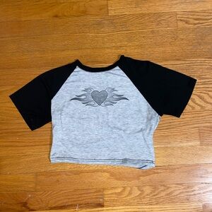 Black and Gray Short Sleeve Tee with Winged Graphic